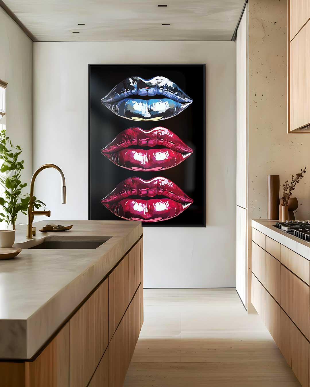 Pop Art Lippen Trio Kunstwerk-canvas-dibond-plexiglas-wanddecoratie-WallArtistic