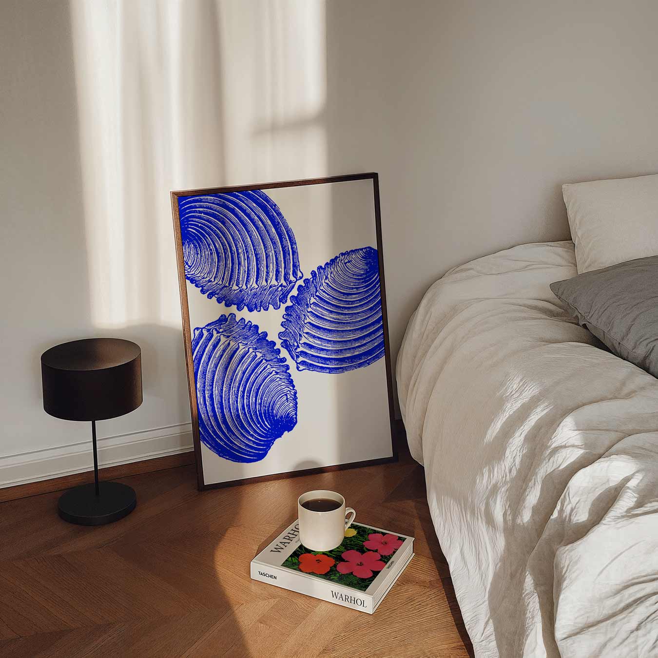 Moderne Blauwe Schelpenkunst Poster