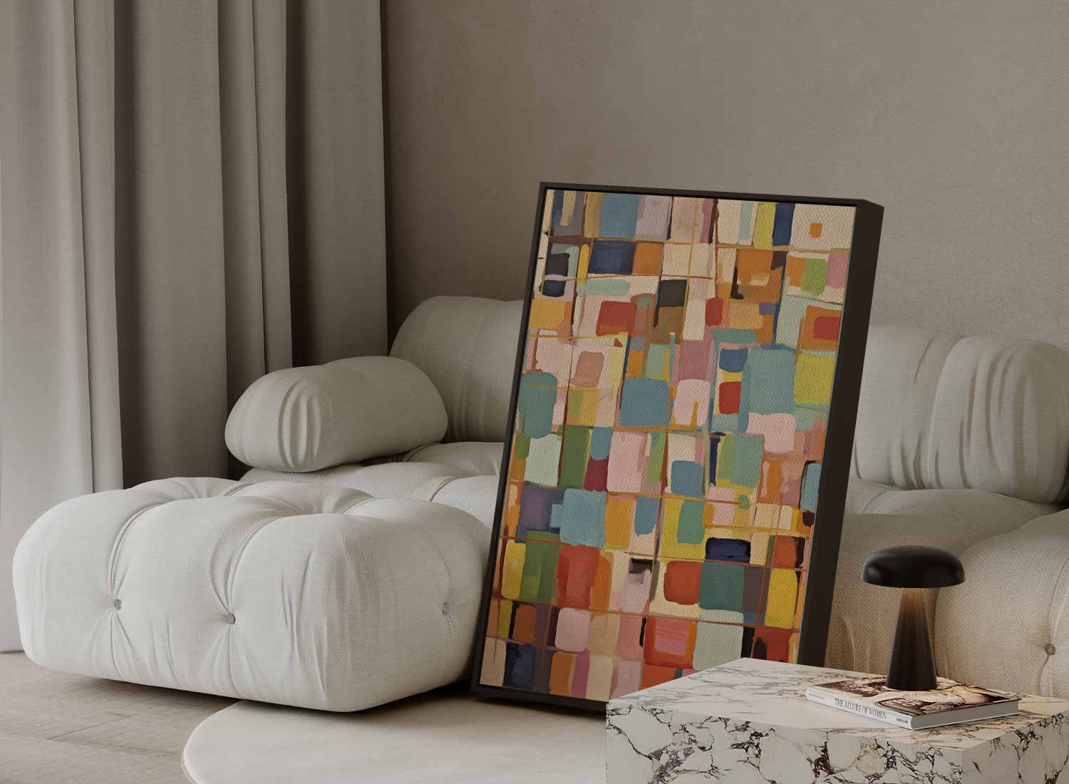 Kleurrijke Abstracte Compositie Kunstwerk-canvas-dibond-plexiglas-wanddecoratie-WallArtistic