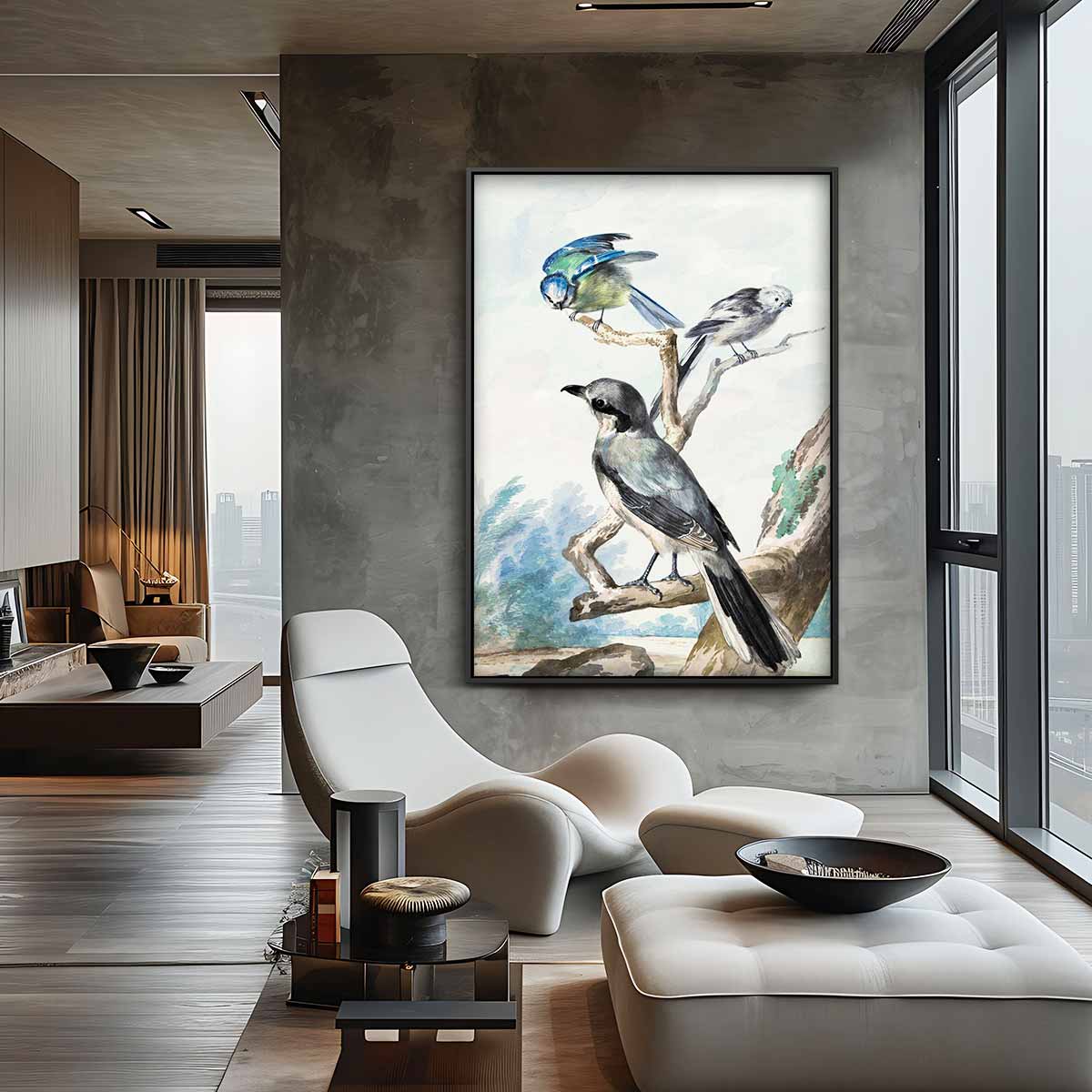 Vogels op een Tak Kunstwerk-canvas-dibond-plexiglas-wanddecoratie-WallArtistic