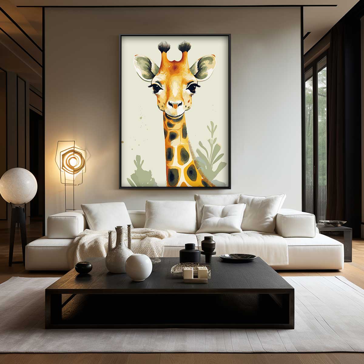 Vrolijke Giraffe Portret Kunstwerk-canvas-dibond-plexiglas-wanddecoratie-WallArtistic
