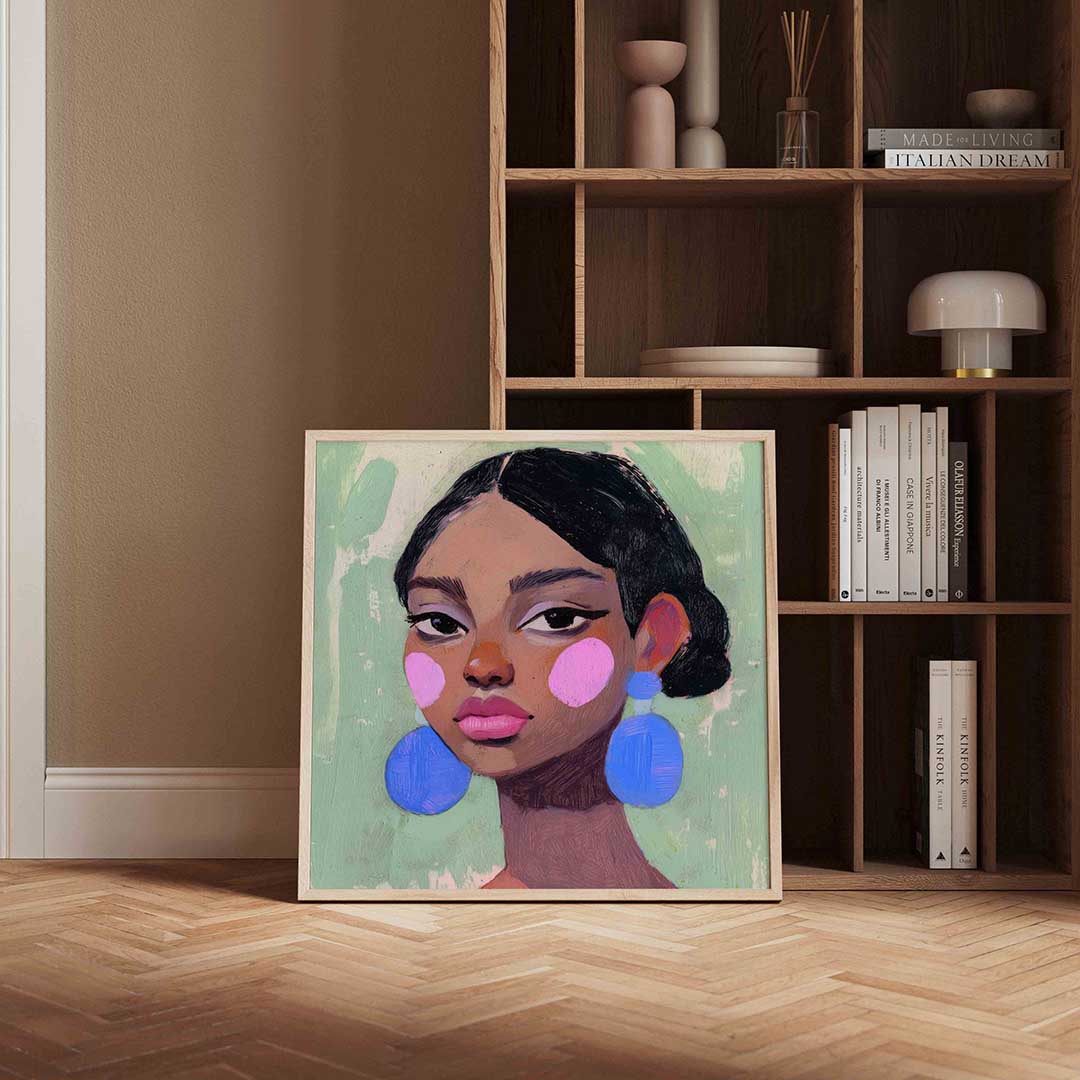 Vrouw met blauwe oorbellen Poster