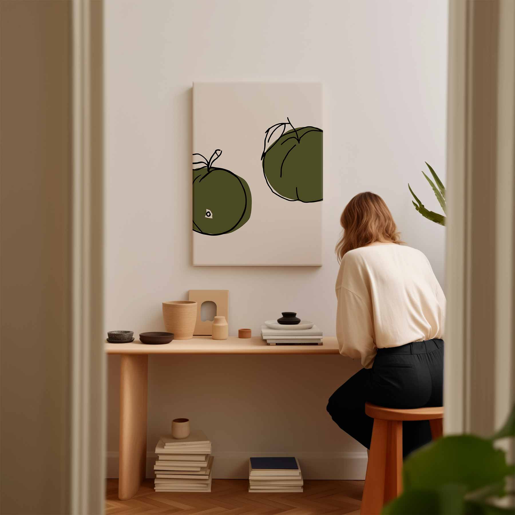 Twee Groene Vruchten Kunstafdruk Kunstwerk-canvas-dibond-plexiglas-wanddecoratie-WallArtistic