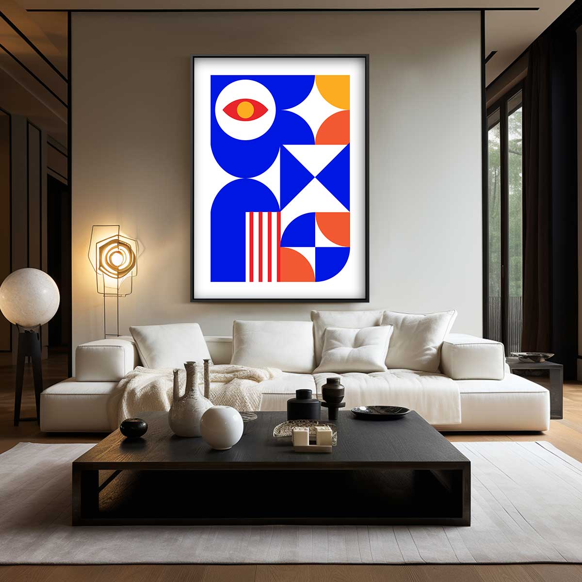 Geometric Vibes in Blauw Kunstwerk-canvas-dibond-plexiglas-wanddecoratie-WallArtistic