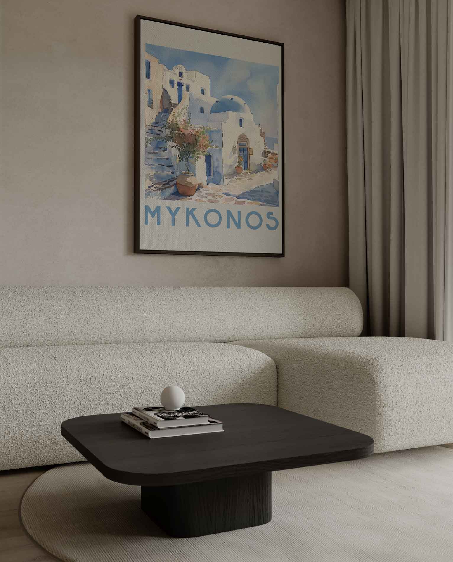Mykonos in Waterverf Kunstwerk-canvas-dibond-plexiglas-wanddecoratie-WallArtistic