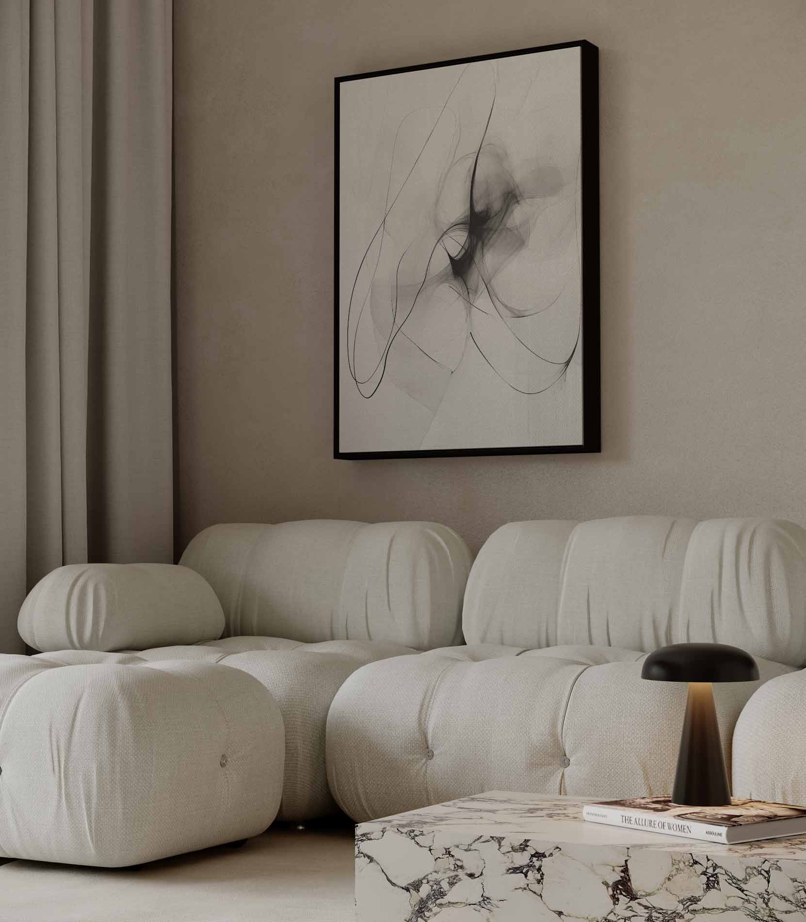 Dromerige Zwart-Witte Abstractie Kunstwerk-canvas-dibond-plexiglas-wanddecoratie-WallArtistic
