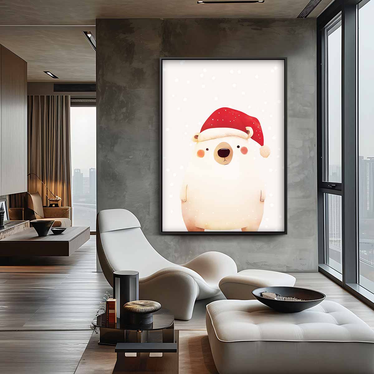 Schattige Kerstbeer Illustratie Kunstwerk-canvas-dibond-plexiglas-wanddecoratie-WallArtistic