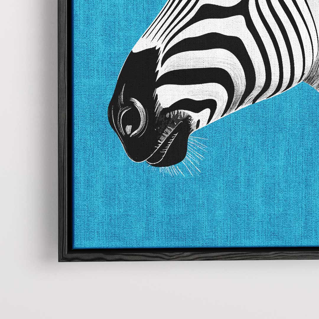 Zebra in het Blauw Kunstwerk-canvas-dibond-plexiglas-wanddecoratie-WallArtistic