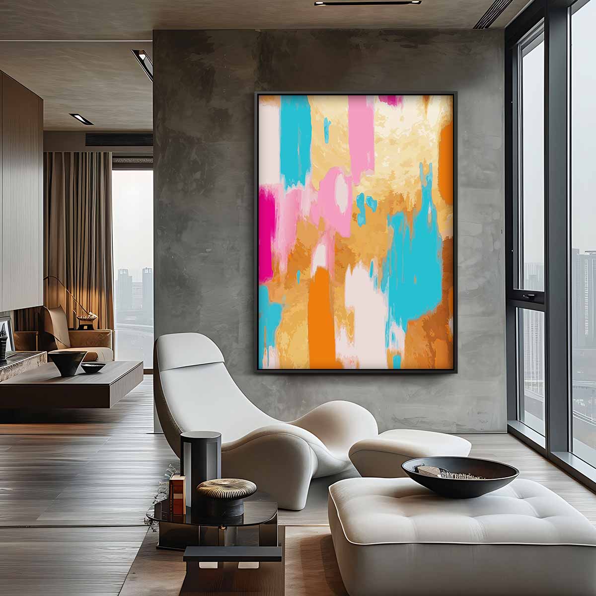 Kleurenexplosie Abstract Schilderij Kunstwerk-canvas-dibond-plexiglas-wanddecoratie-WallArtistic