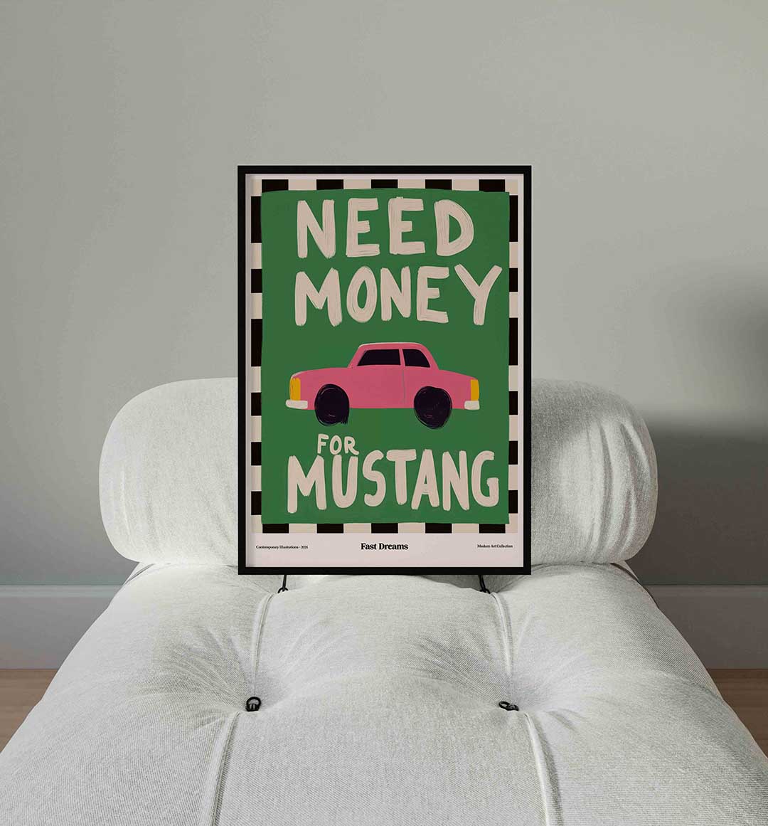 Roze auto en tekst Poster