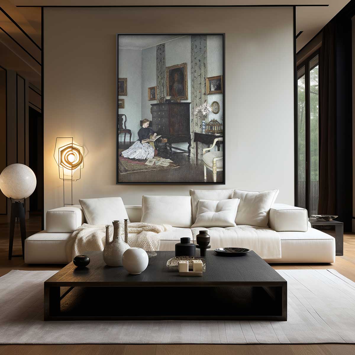 Lezen in een Sereen Salon Kunstwerk-canvas-dibond-plexiglas-wanddecoratie-WallArtistic