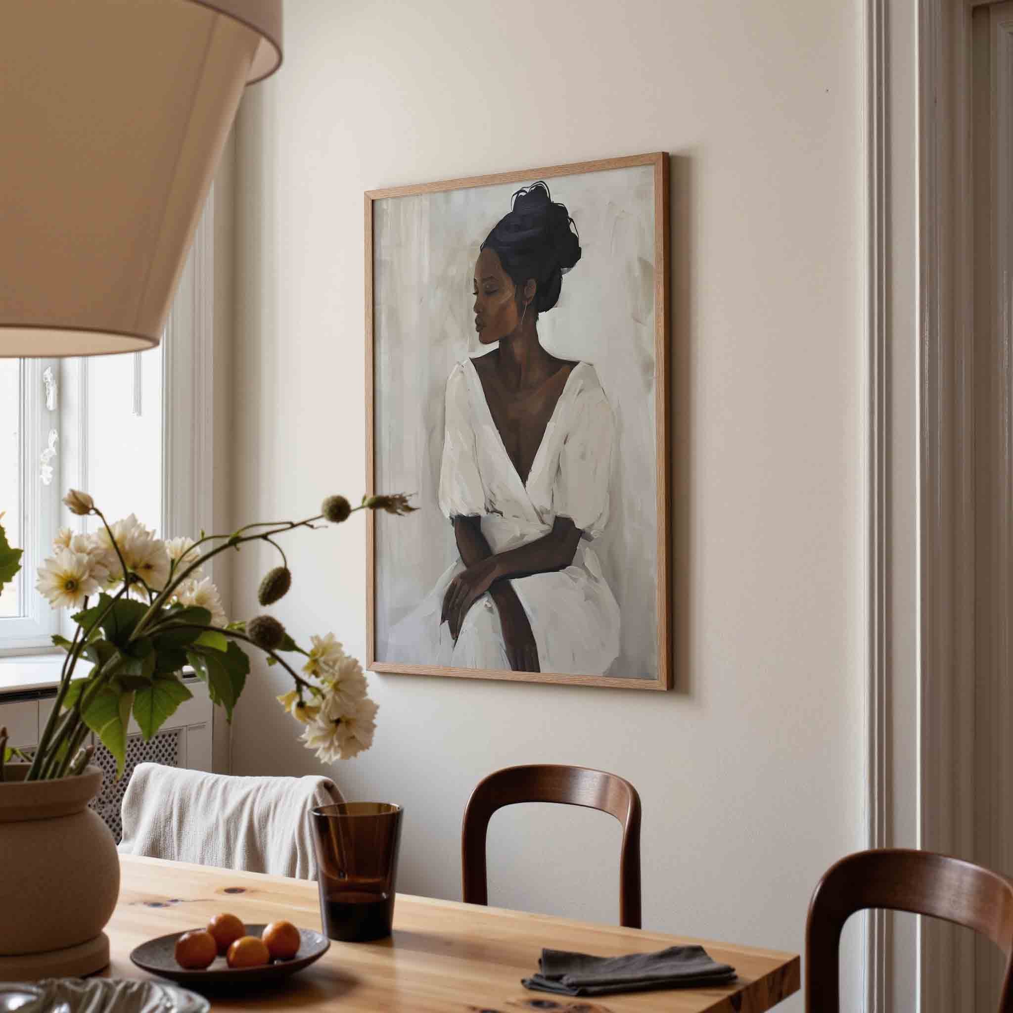 Vrouw in witte jurk Poster