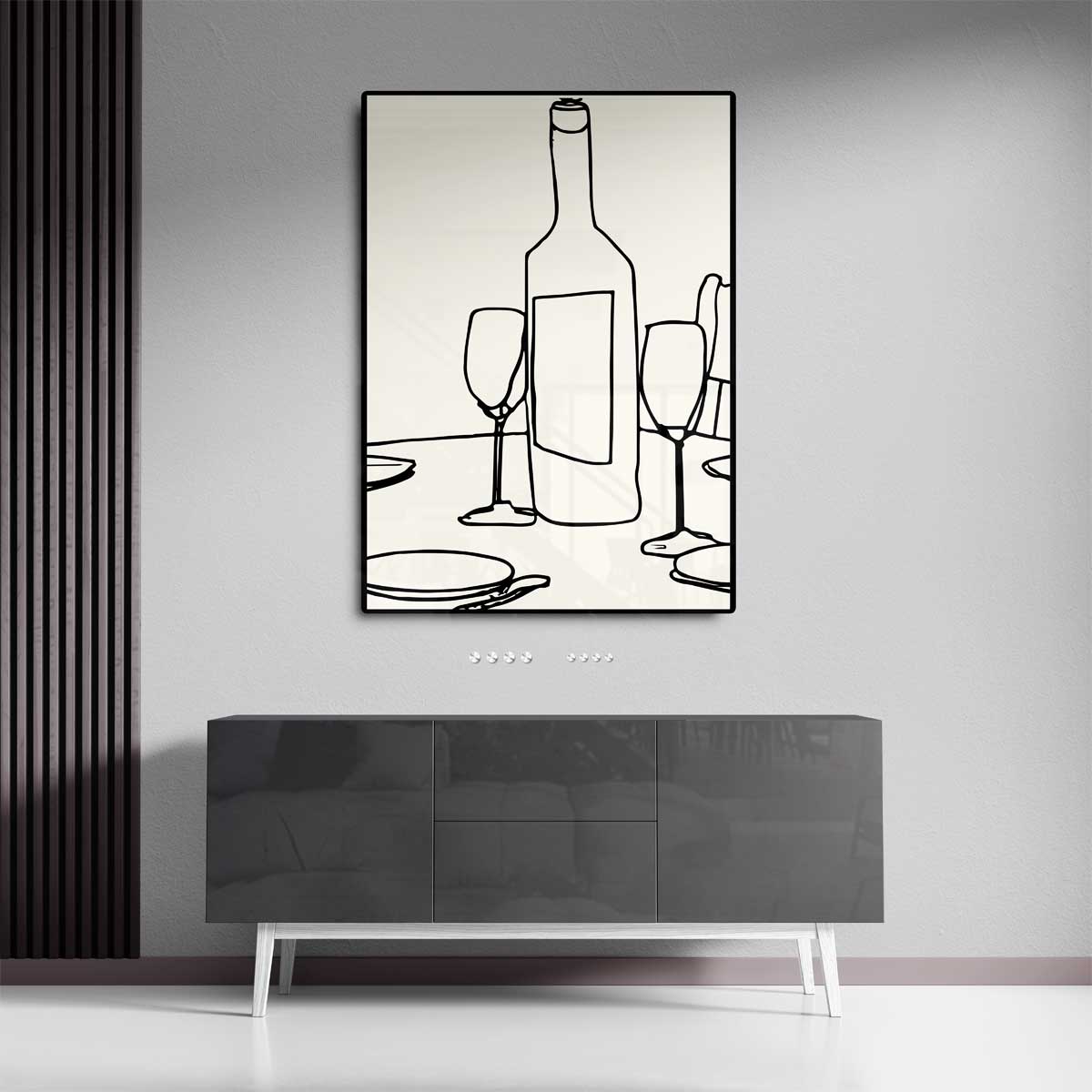 Minimalistisch Tafereel van Wijn en Glazen Kunstwerk-canvas-dibond-plexiglas-wanddecoratie-WallArtistic