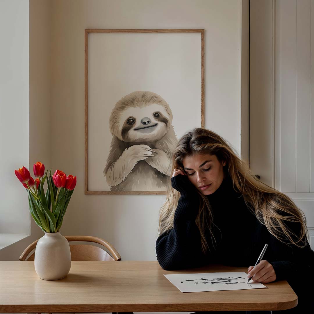 Schattige Luiaard Illustratie Poster-WallArtistic