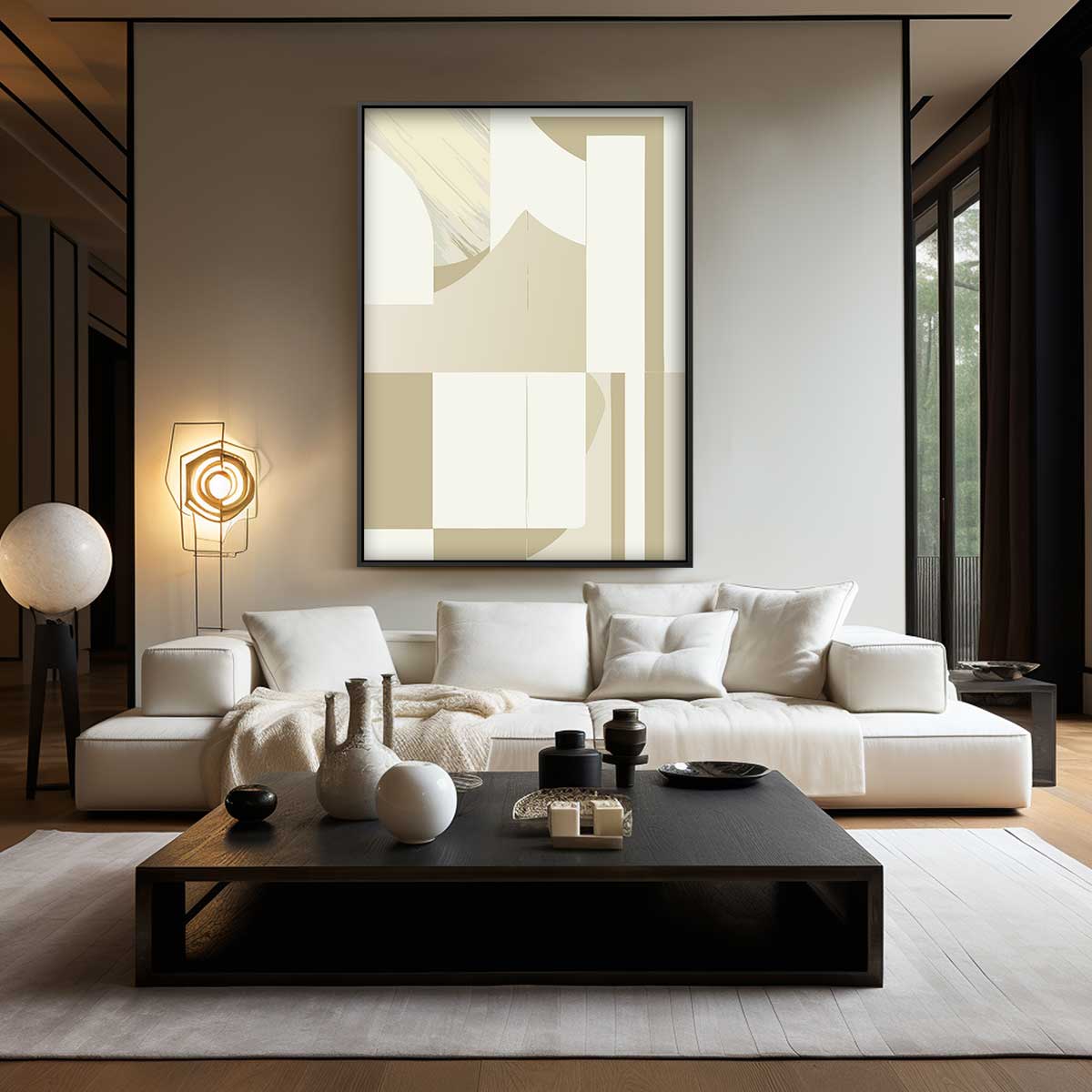 Abstracte Harmonie in Beige Kunstwerk-canvas-dibond-plexiglas-wanddecoratie-WallArtistic