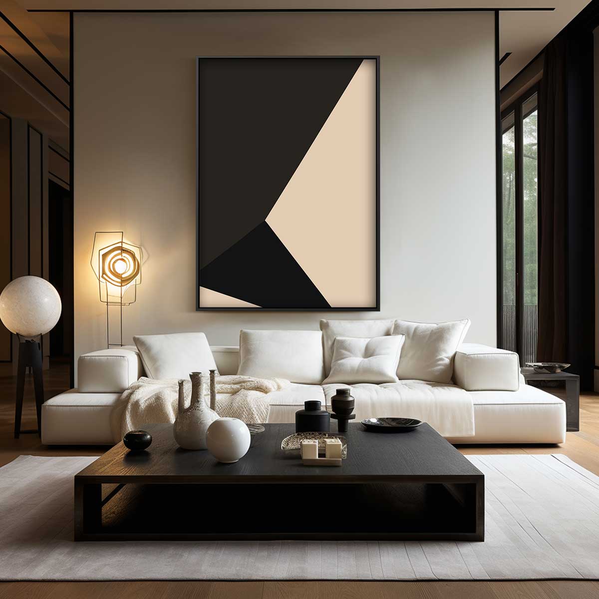 Abstracte Contrasten in Beige en Zwart Kunstwerk-canvas-dibond-plexiglas-wanddecoratie-WallArtistic