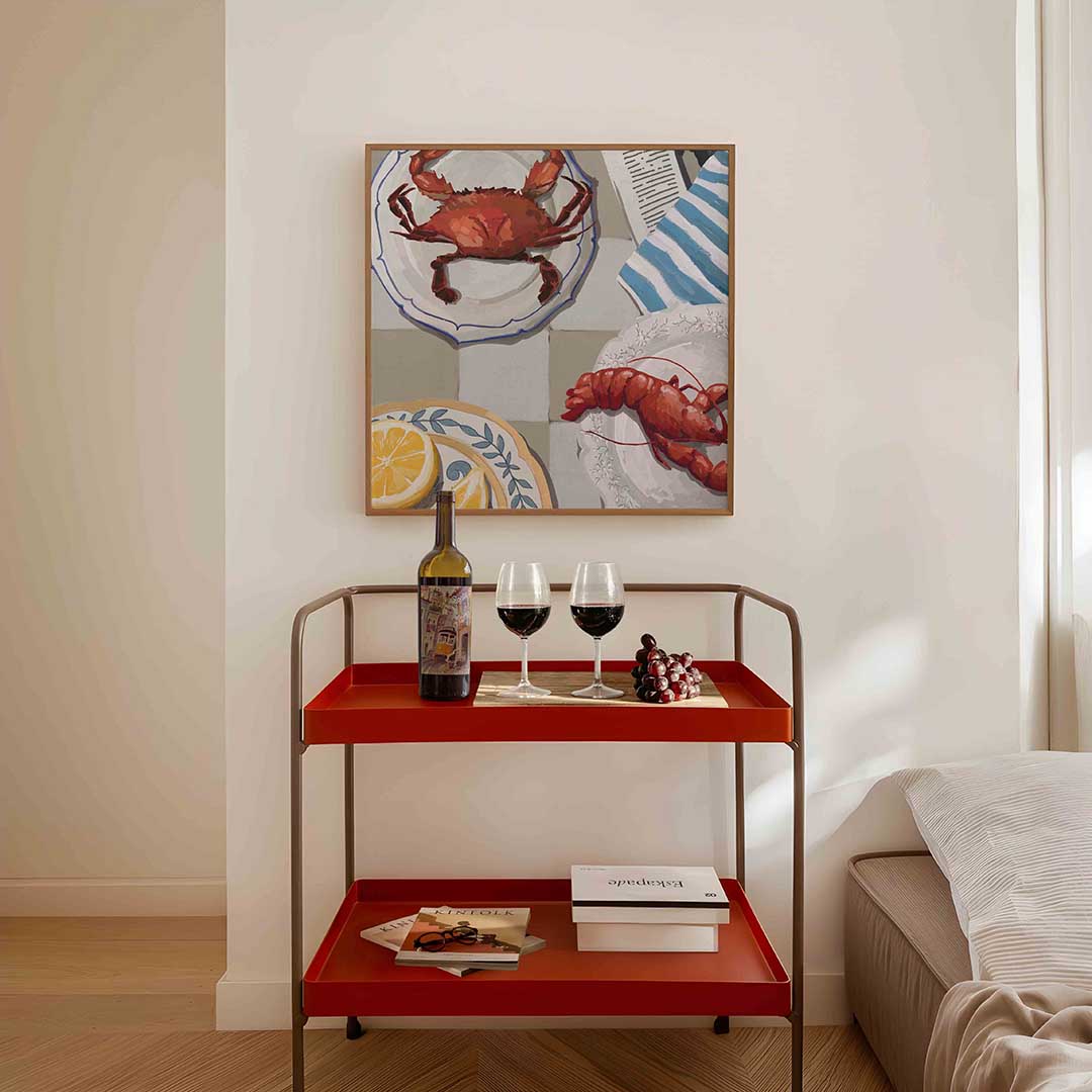 Krab en kreeft op borden Poster