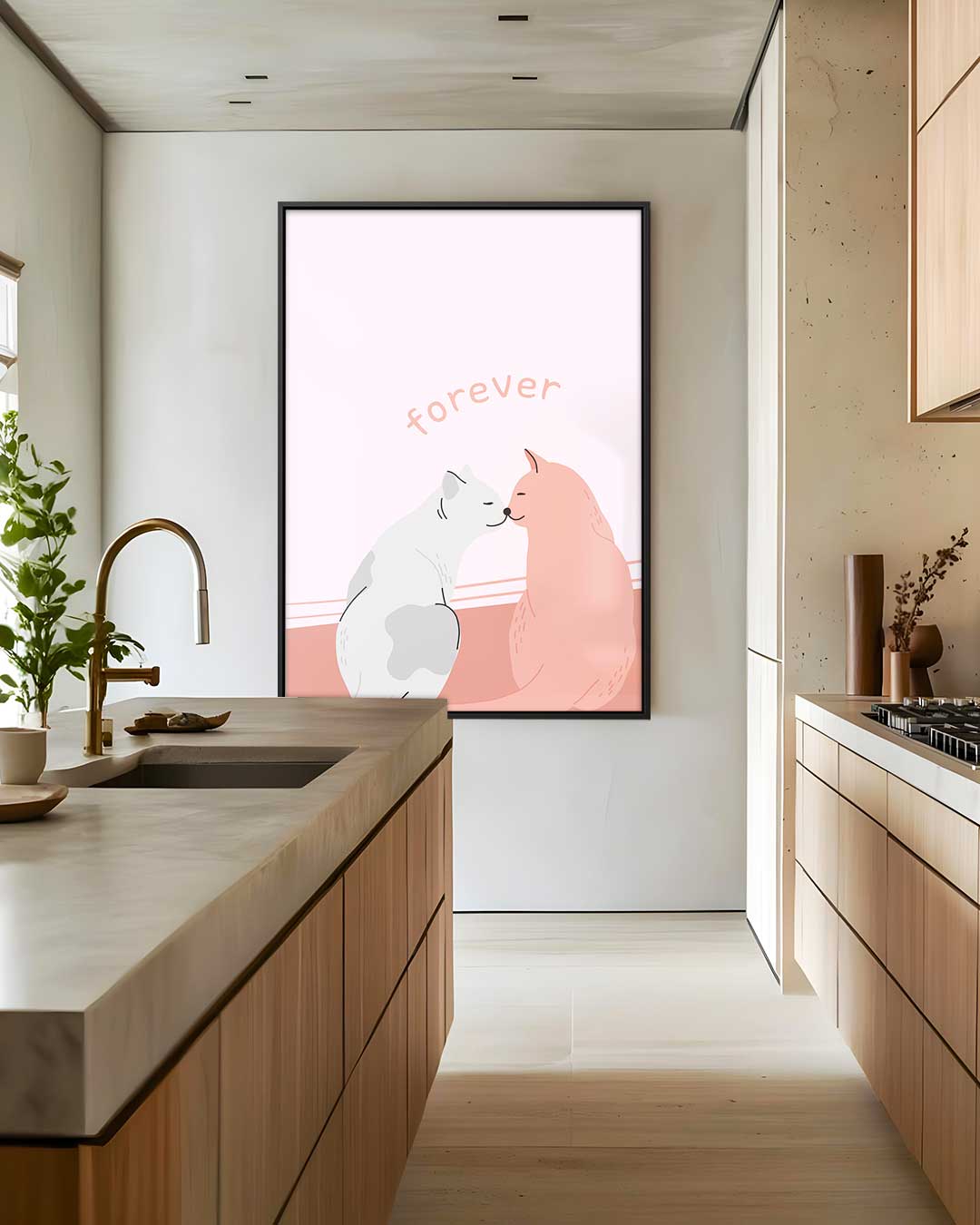 Liefdevolle Katten Illustratie Kunstwerk-canvas-dibond-plexiglas-wanddecoratie-WallArtistic
