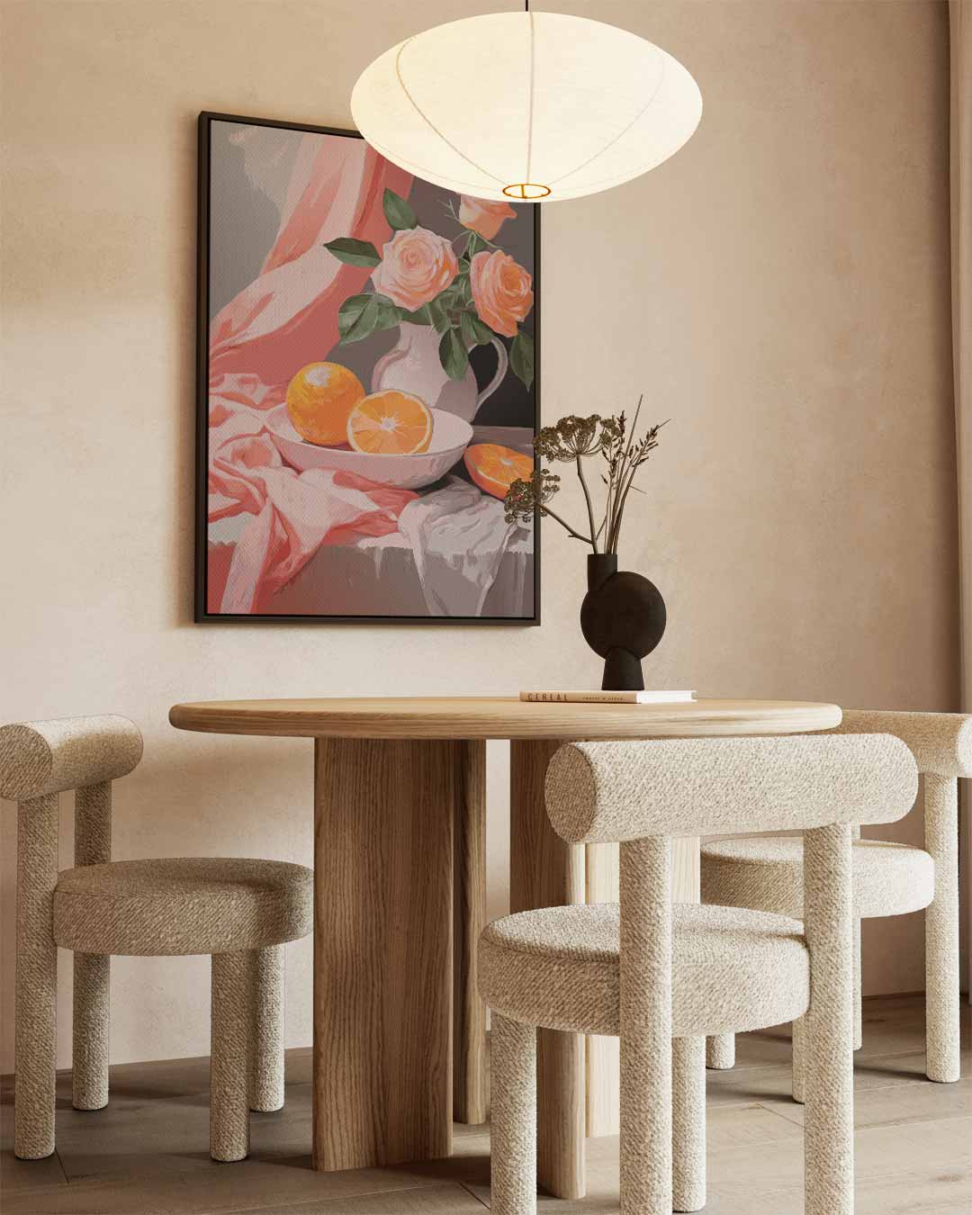 Bloemen en Sinaasappels Stillleven Kunstwerk-canvas-dibond-plexiglas-wanddecoratie-WallArtistic