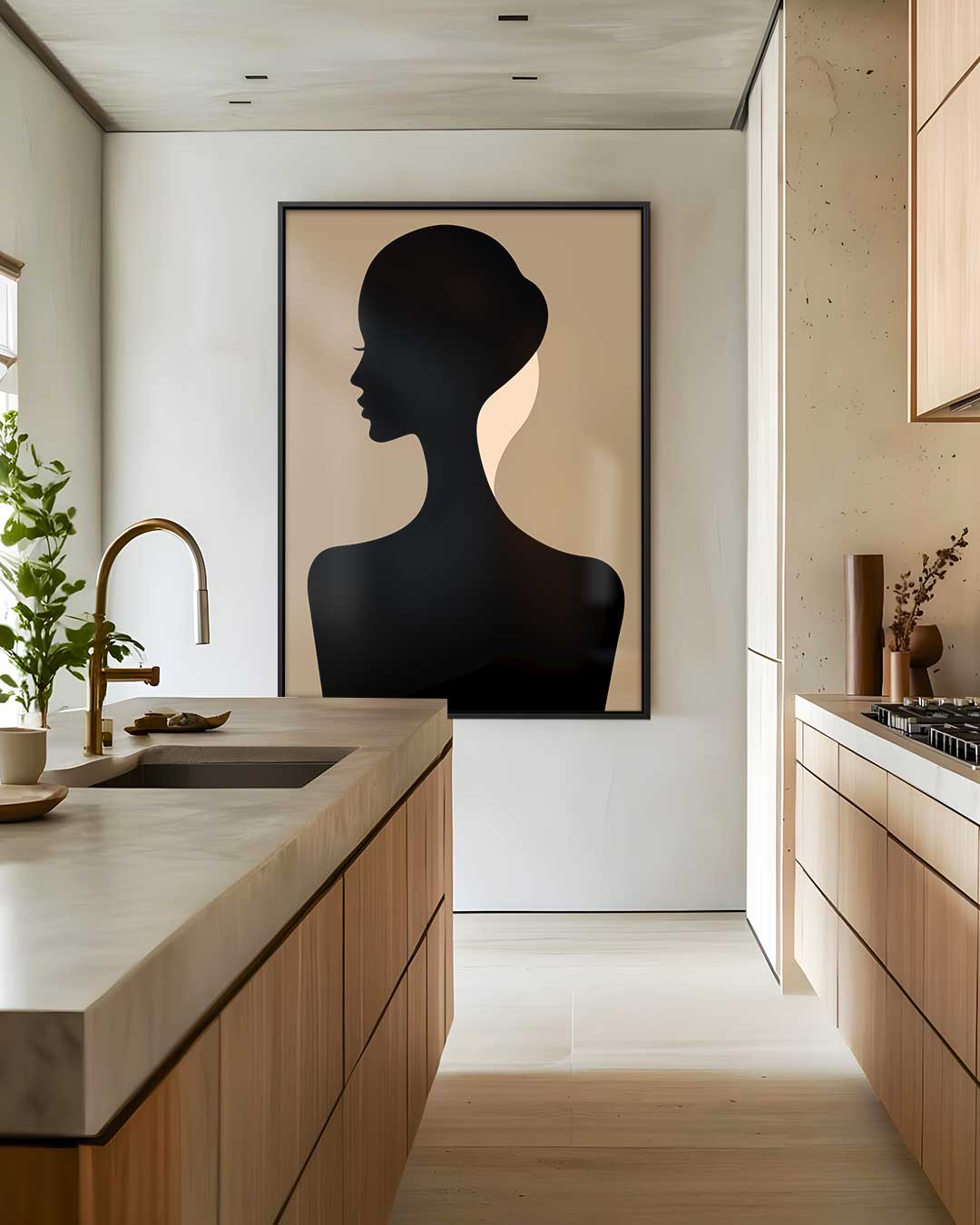 Elegante Silhouet in Profiel Kunstwerk-canvas-dibond-plexiglas-wanddecoratie-WallArtistic