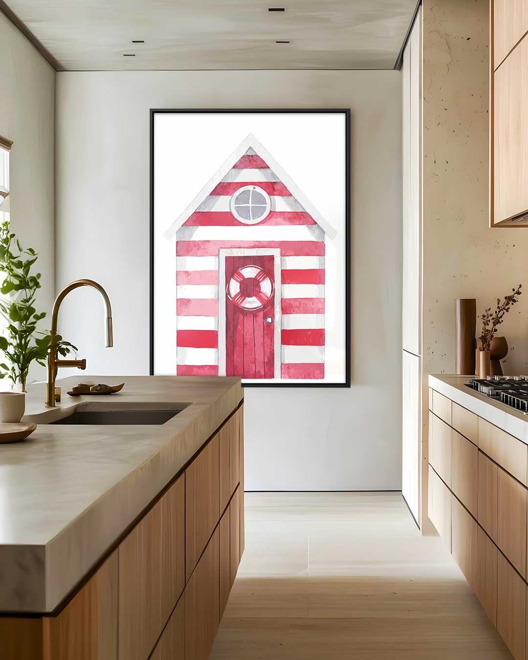 Strandhuisje in Strepen Kunstwerk-canvas-dibond-plexiglas-wanddecoratie-WallArtistic