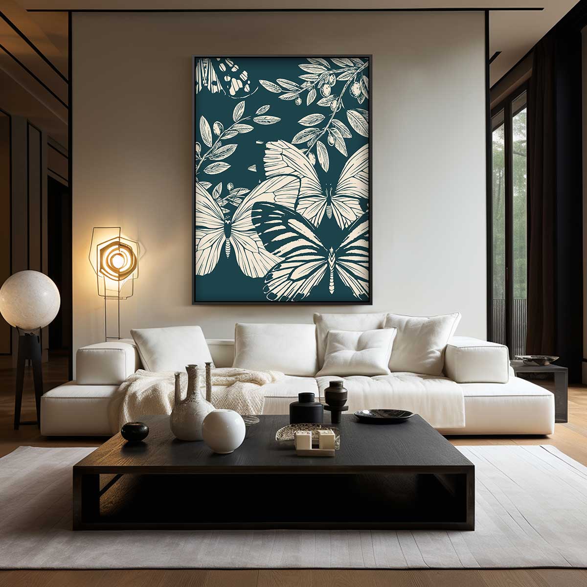 Vlinders en Olijftakken Print Kunstwerk-canvas-dibond-plexiglas-wanddecoratie-WallArtistic
