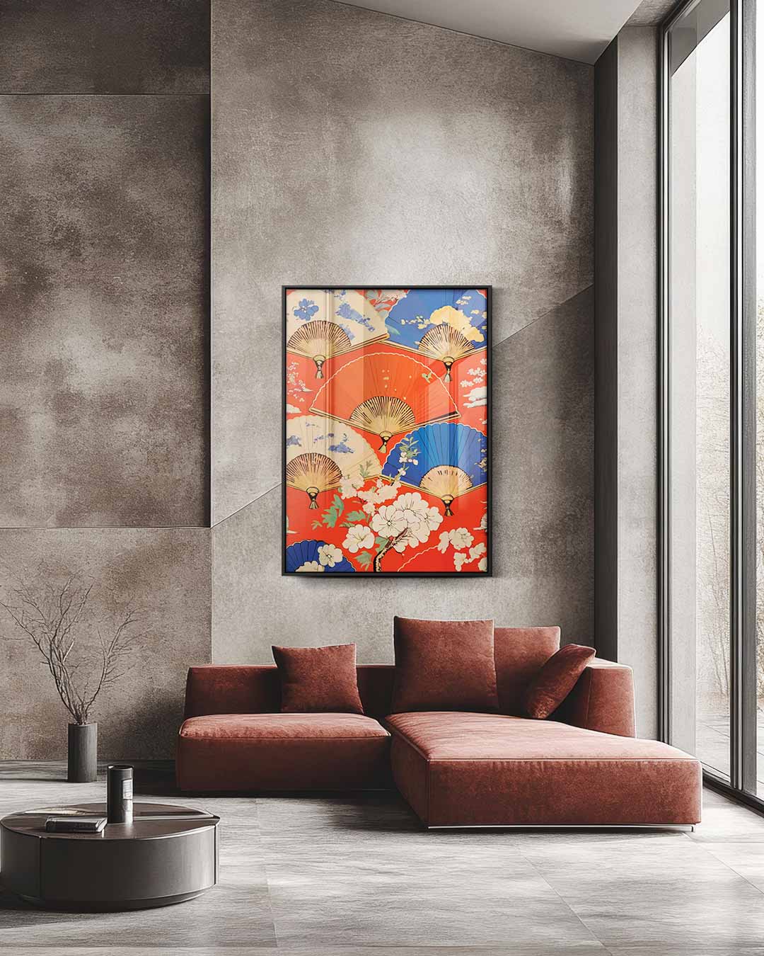 Kleurrijke Waaiers en Bloemen Kunstwerk-canvas-dibond-plexiglas-wanddecoratie-WallArtistic