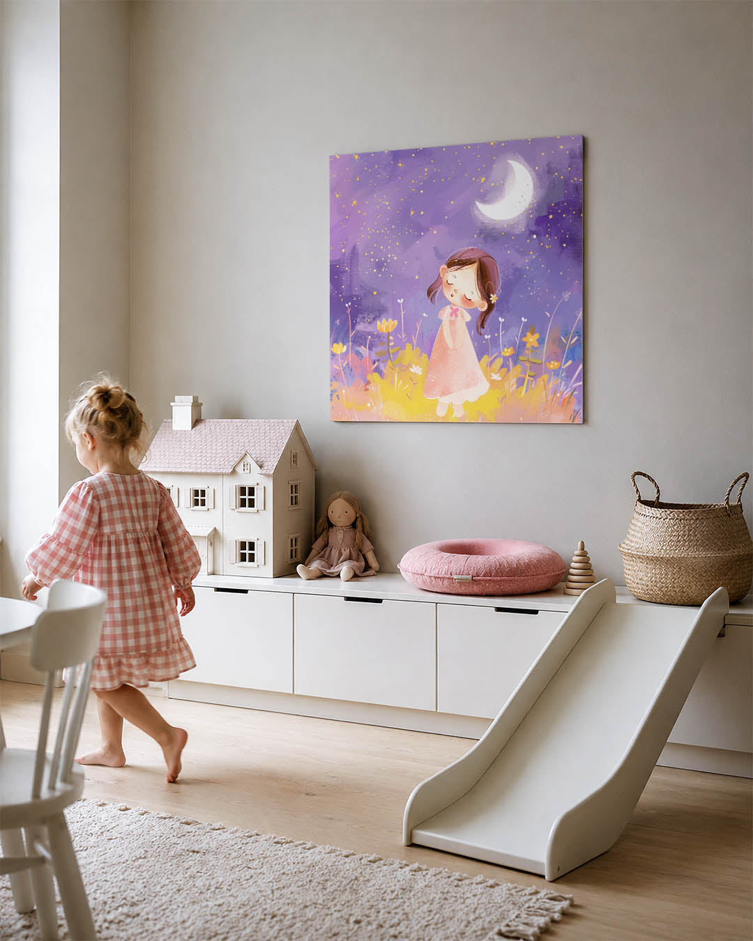 Dromerig meisje onder sterren Kunstwerk