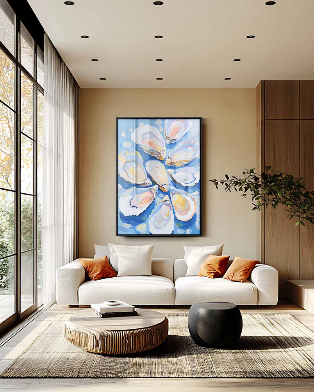 Dromerige Oesters op Blauw Kunstwerk-canvas-dibond-plexiglas-wanddecoratie-WallArtistic