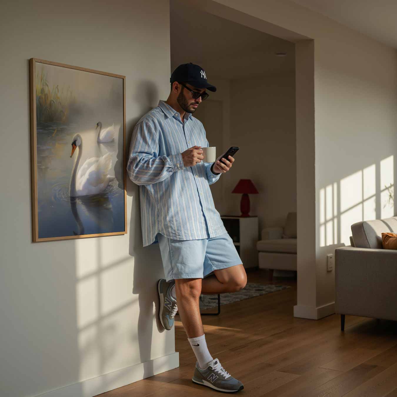 Elegant Zwevend Zwanenpaar Poster-WallArtistic