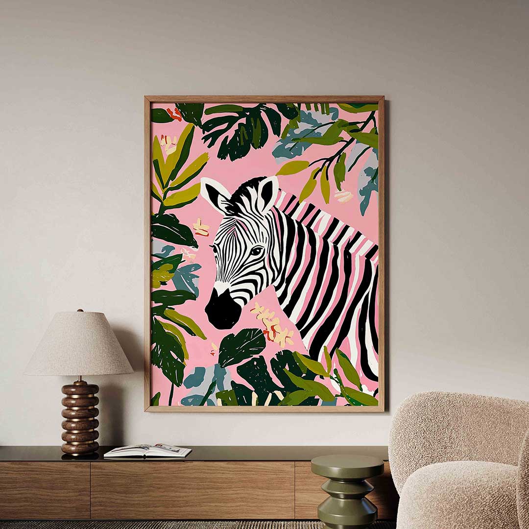 Zebra en bladeren Poster