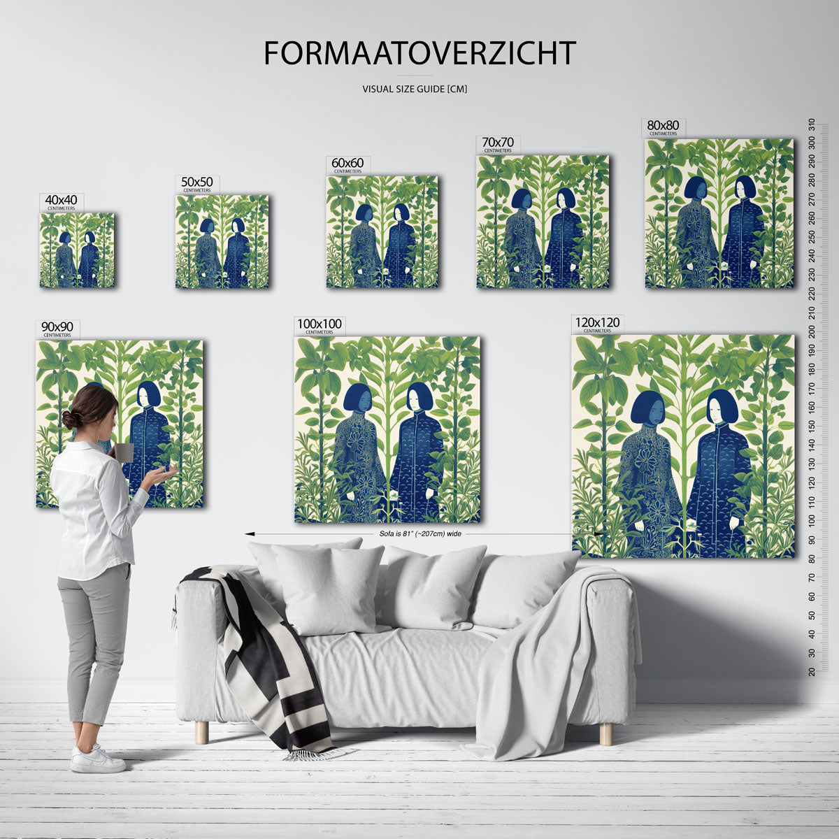 Twee figuren tussen groene planten Poster