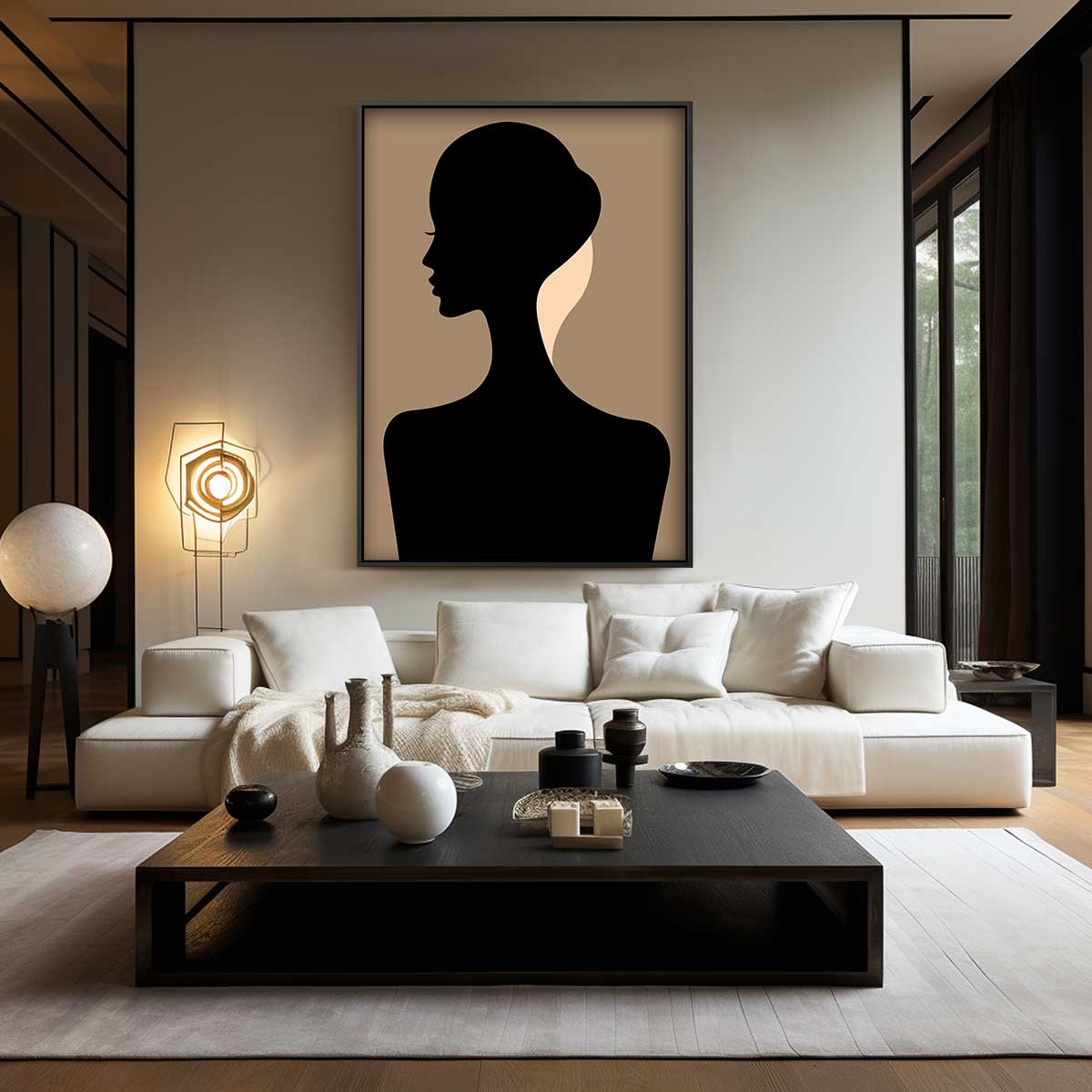 Elegante Silhouet in Profiel Kunstwerk-canvas-dibond-plexiglas-wanddecoratie-WallArtistic