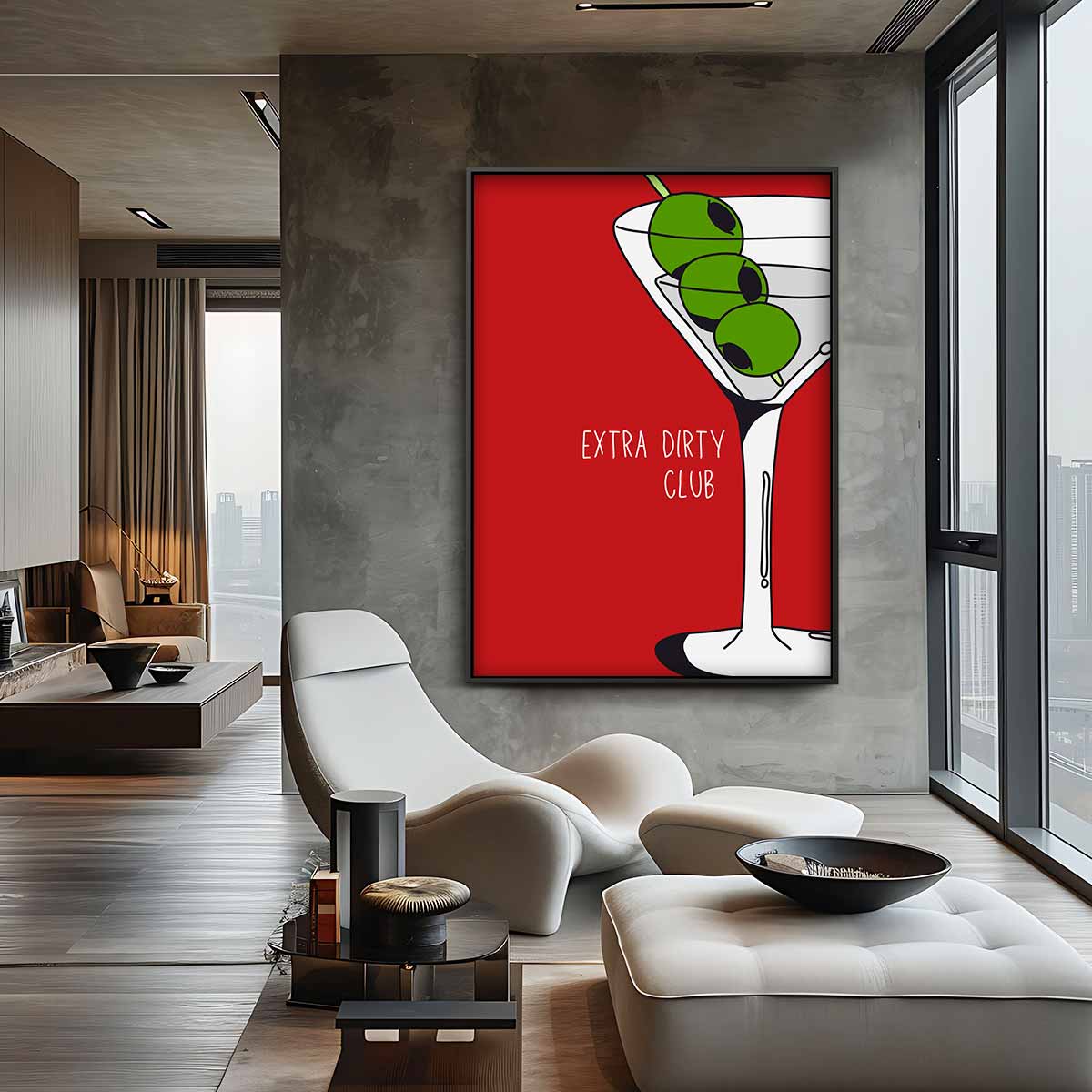 Martini en Olijven Pop Art Kunstwerk-canvas-dibond-plexiglas-wanddecoratie-WallArtistic