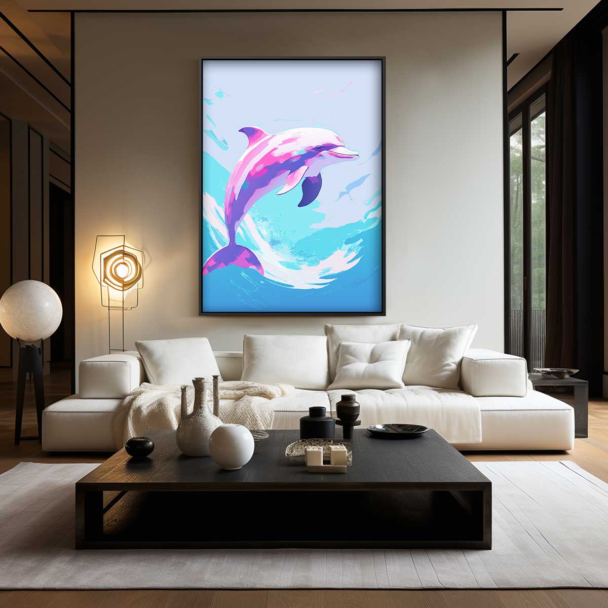 Dromerige Dolfijn Kunstwerk-canvas-dibond-plexiglas-wanddecoratie-WallArtistic