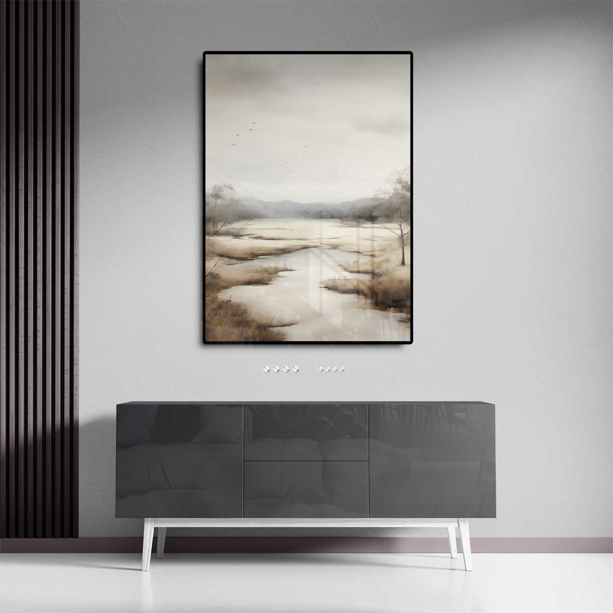 Rustige Waterlandschap in Zacht Tinten Kunstwerk-canvas-dibond-plexiglas-wanddecoratie-WallArtistic