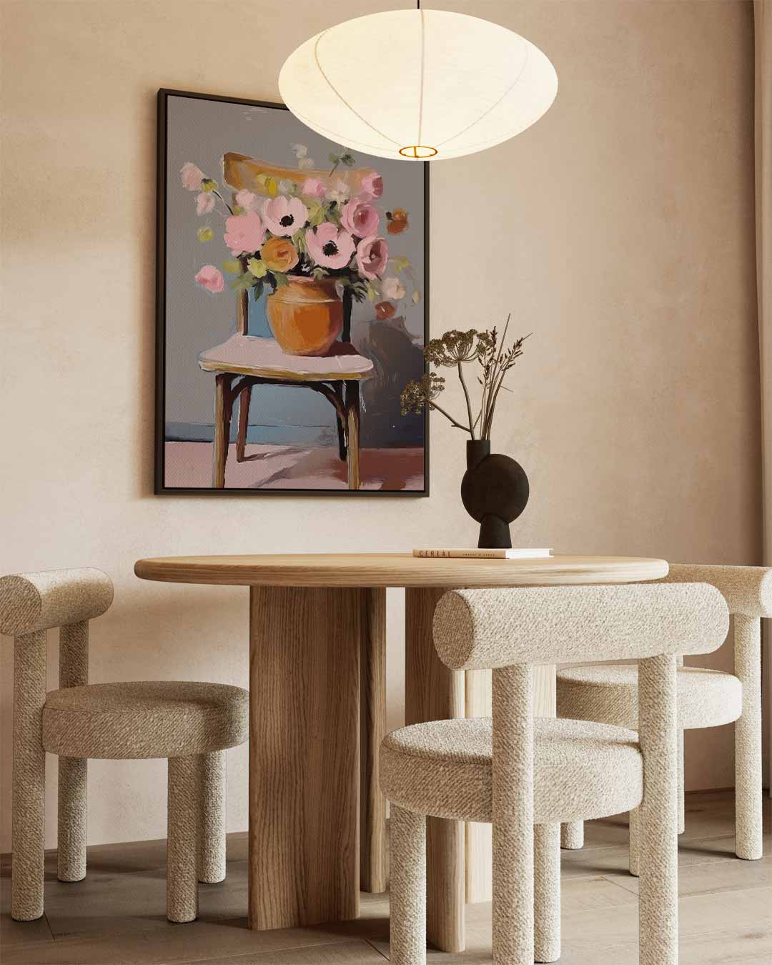 Bloemenpracht op Stoel Kunstwerk-canvas-dibond-plexiglas-wanddecoratie-WallArtistic