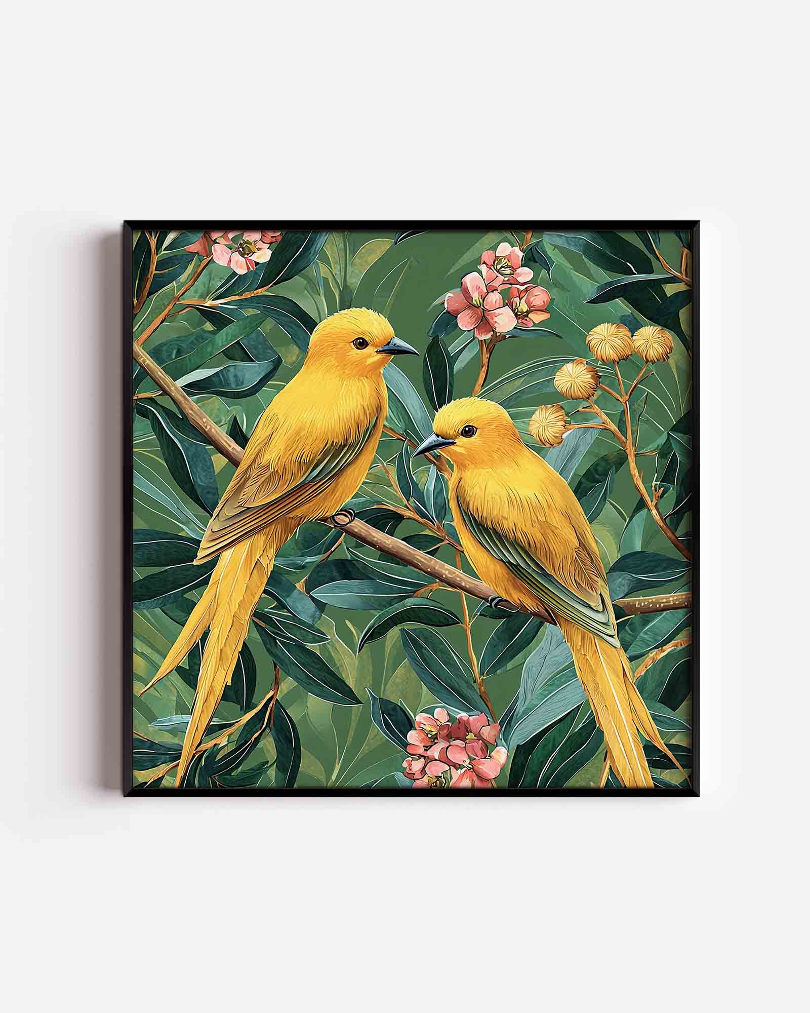 Gele vogels op tak Poster