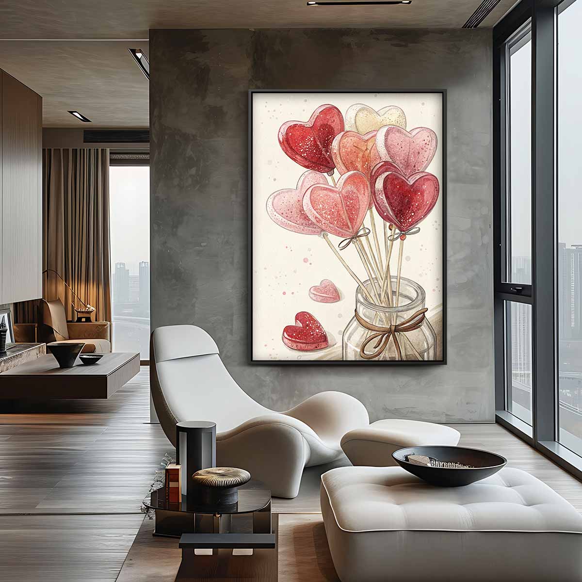 Hartvormige Snoeplollies in Pot Kunstwerk-canvas-dibond-plexiglas-wanddecoratie-WallArtistic