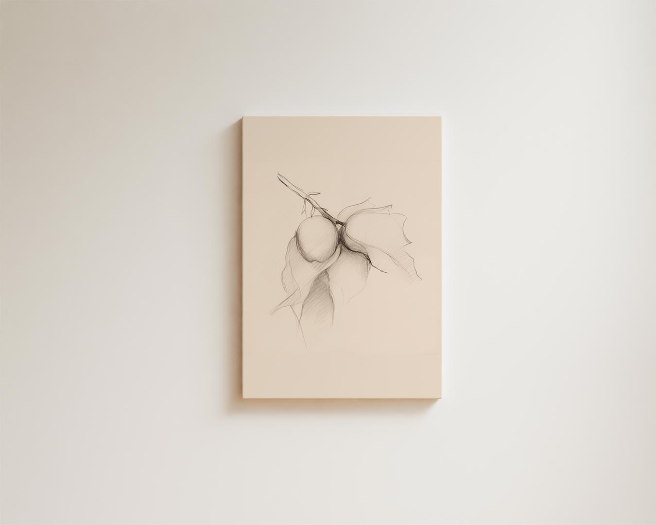 Potloodschets van Tak met Vruchten Kunstwerk-canvas-dibond-plexiglas-wanddecoratie-WallArtistic