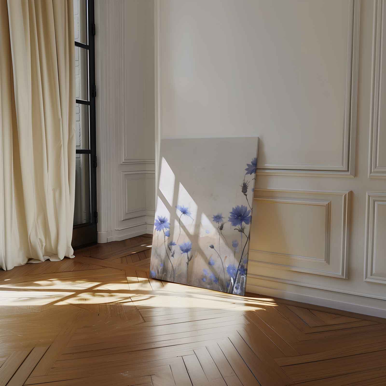 Blauwe Bloemen in Zachte Aquarel Kunstwerk-canvas-dibond-plexiglas-wanddecoratie-WallArtistic