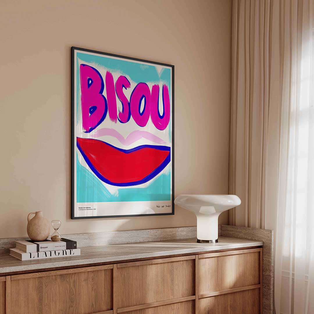 Bisou en rode lippen Poster