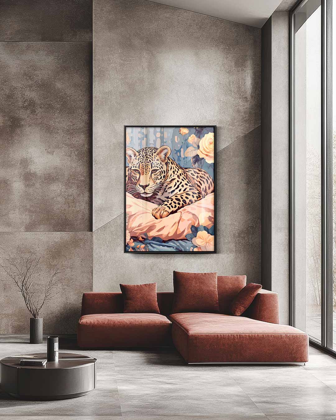 Luipaard in Bloemenpracht Kunstwerk-canvas-dibond-plexiglas-wanddecoratie-WallArtistic