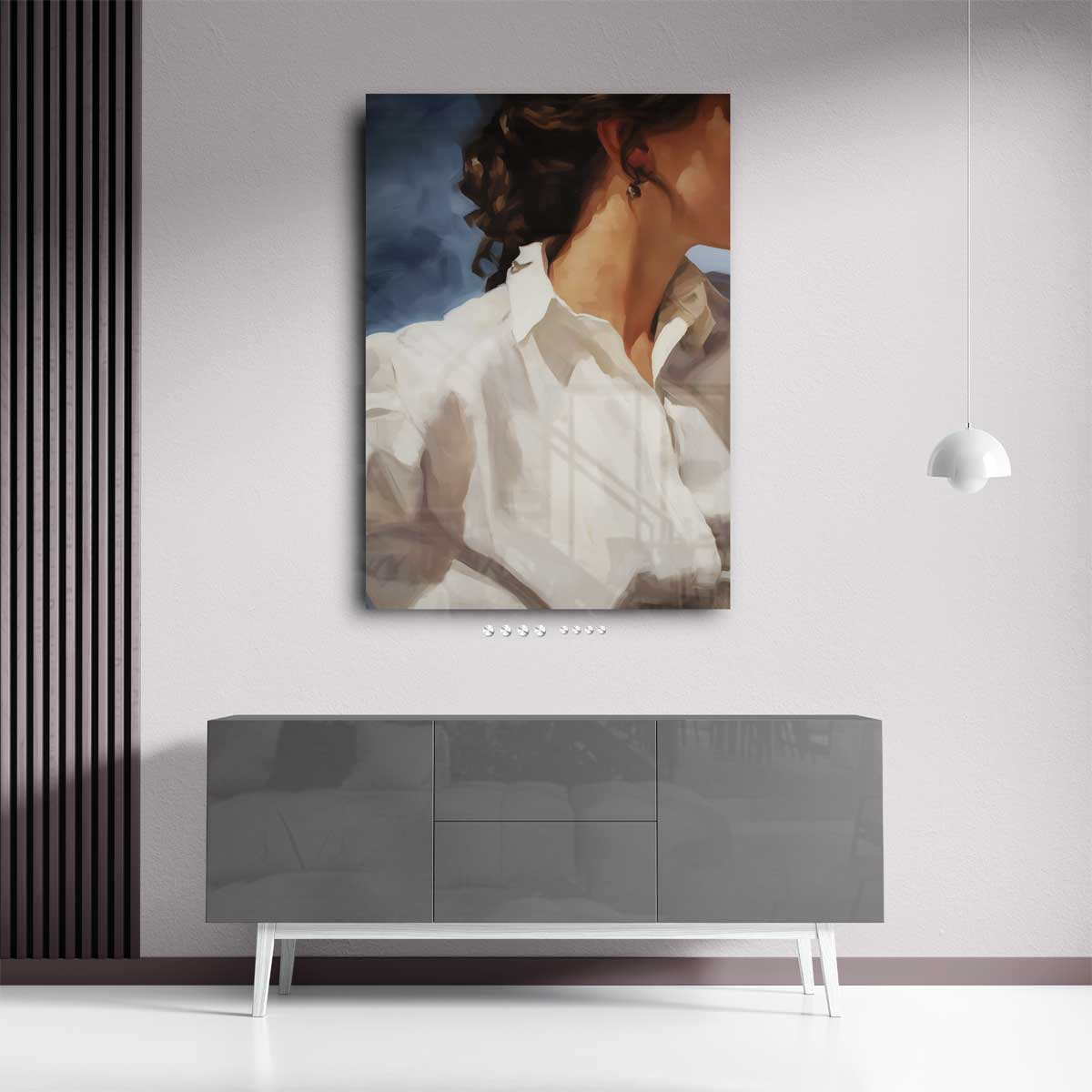 Zacht Portret met Witte Blouse Kunstwerk-canvas-dibond-plexiglas-wanddecoratie-WallArtistic