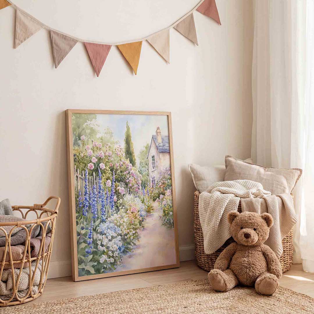 Bloementuin bij huis Poster