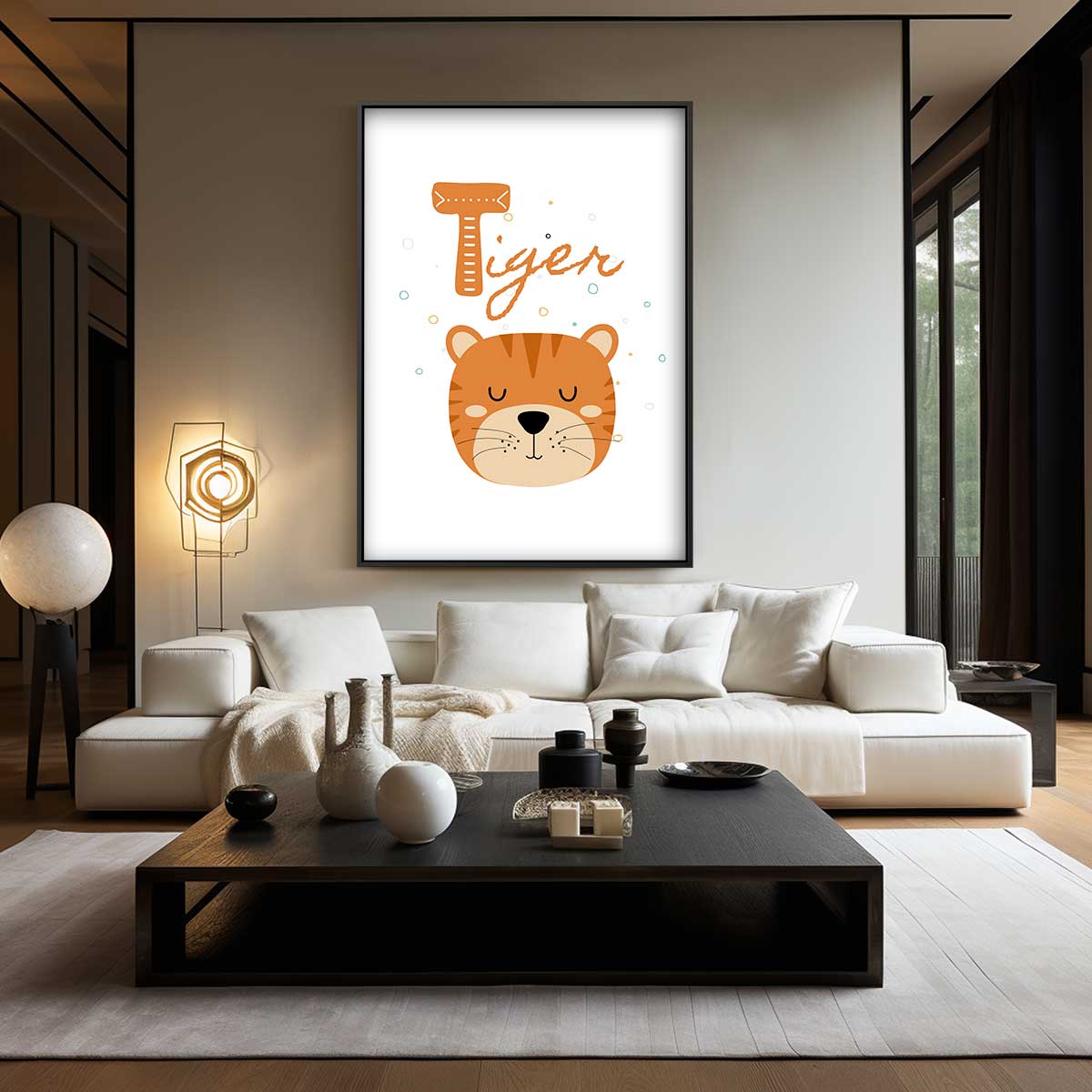 Schattige Tijger Illustratie Kunstwerk-canvas-dibond-plexiglas-wanddecoratie-WallArtistic