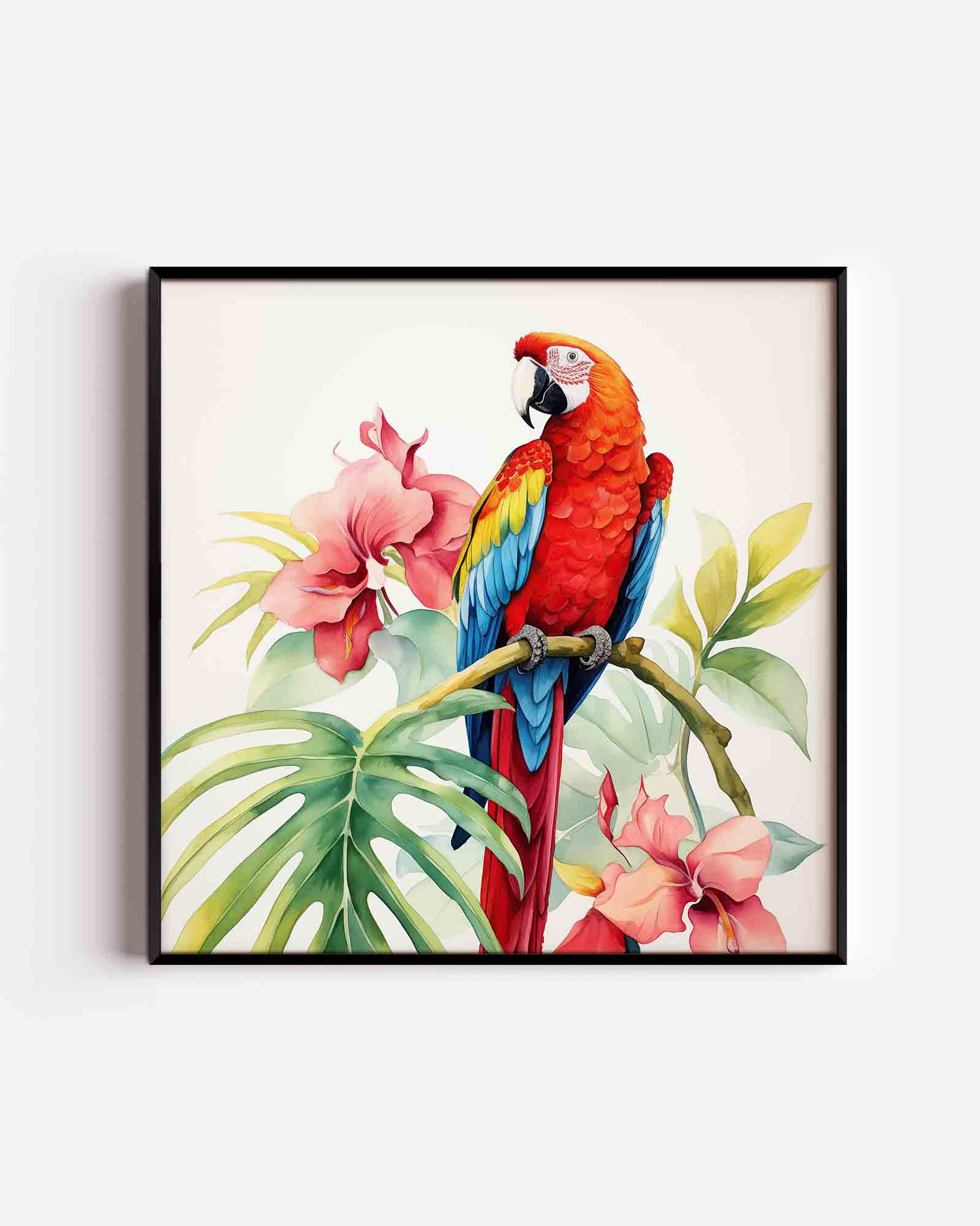 Papegaai en bloemen Poster