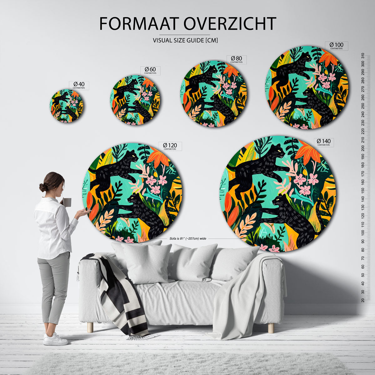 Zwarte panters en bloemen Muurcirkel