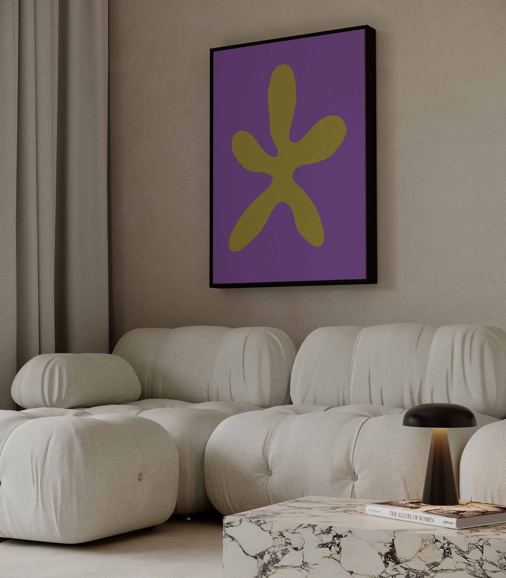Vrolijke Gele Ster op Paars Kunstwerk-canvas-dibond-plexiglas-wanddecoratie-WallArtistic