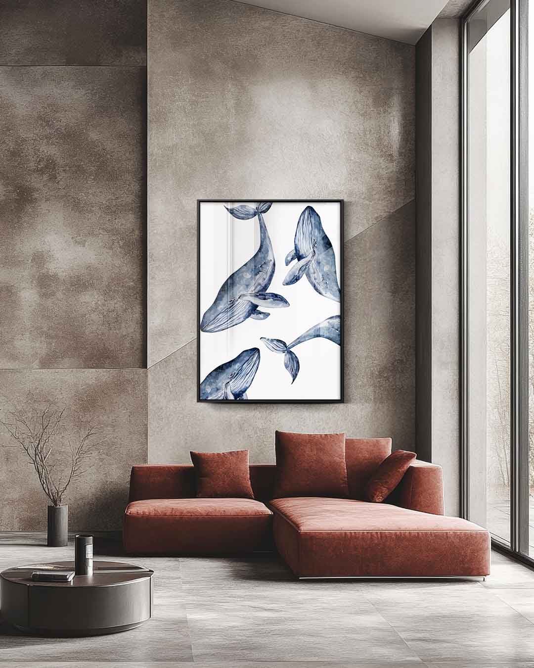 Dromerige Walvissen in Waterverf Kunstwerk-canvas-dibond-plexiglas-wanddecoratie-WallArtistic